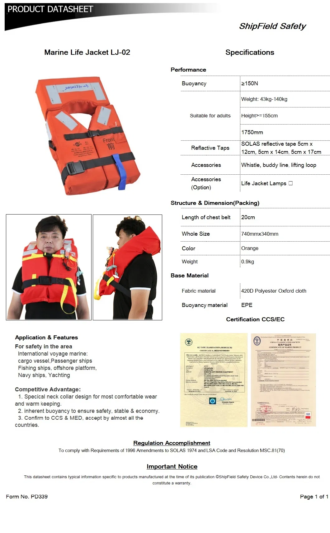 Marine/Inflatable/EPE Foam Lifejacket for Work/Leisure Safety Life Vest OEM